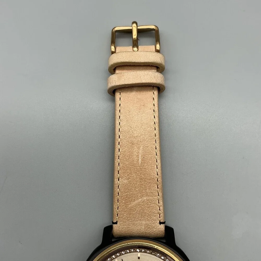 Fossil ES3772 Womens Watch 40mm Gold Tone Beige Leather Crystals New Battery